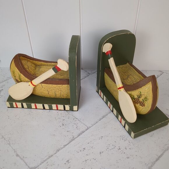 Canoe Bookends Midwest of Cannon Falls Canoes Rustic Lodge Lake Boat Decor - Picture 2 of 9